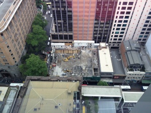 Photo taken from the Perpetual building showing the demolition of the site.
